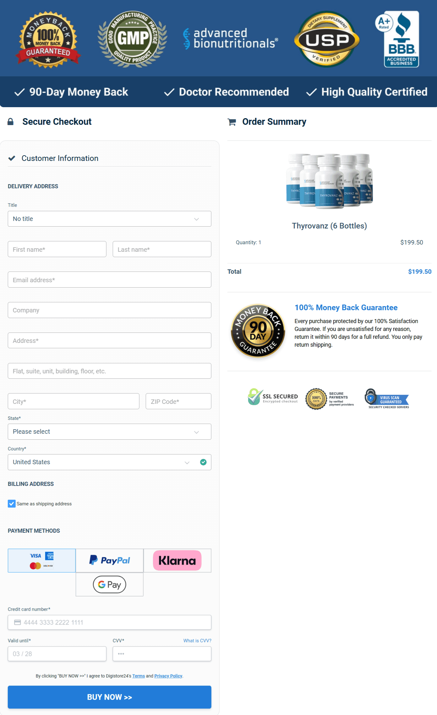 Thyrovanz  Checkout page